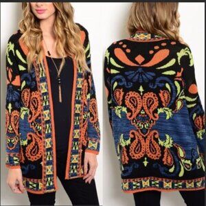 Flying Tomato Paisley Boho Cardigan size Large